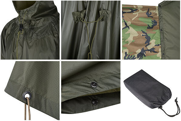 Helikon-Tex U.S. MODEL PONCHO – Polyester Military Rain Poncho for Outdoor & Survival